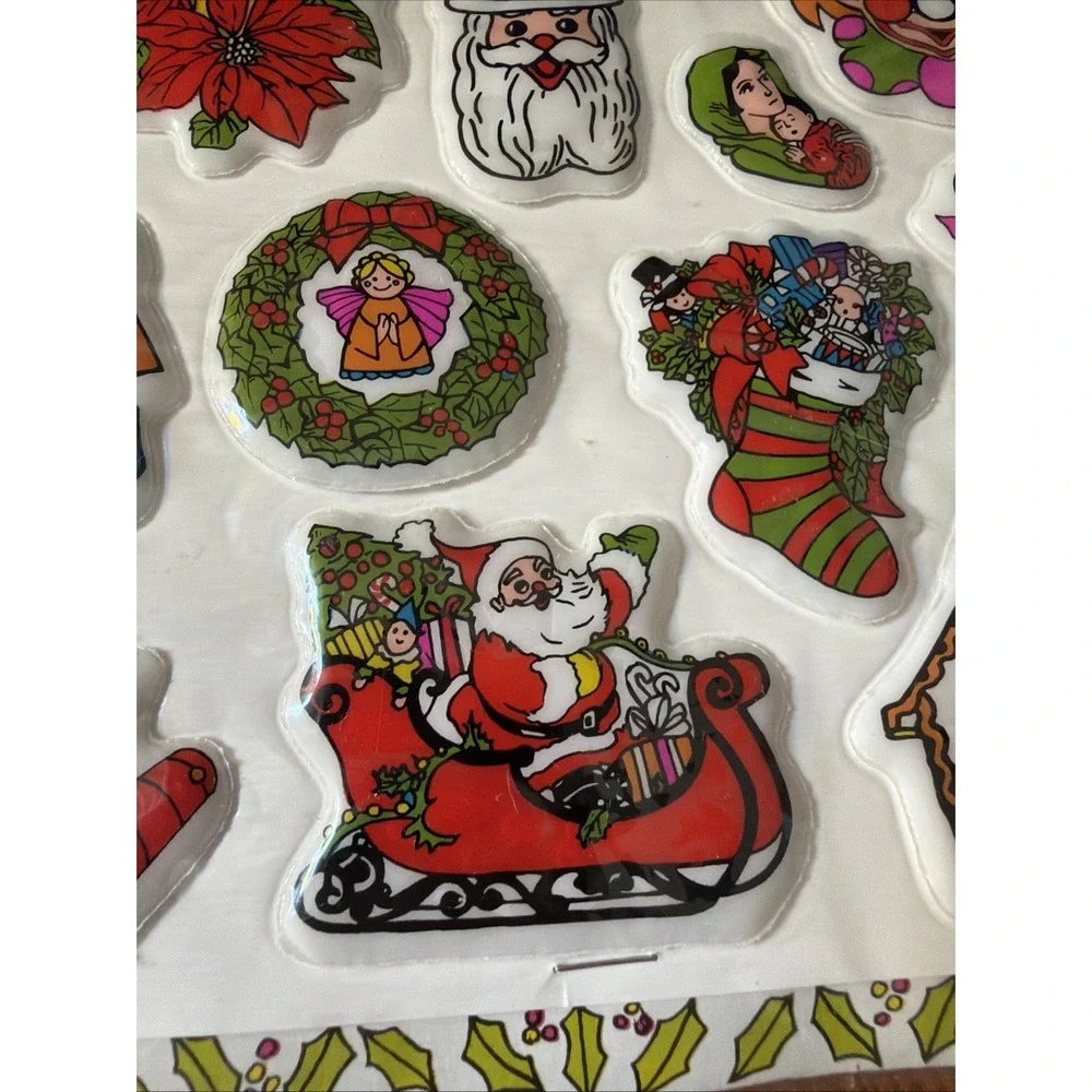 Vintage Christmas Puffy Stickers Vinyl Stick On‎ Santa Wreath Frosty 3D Sheet